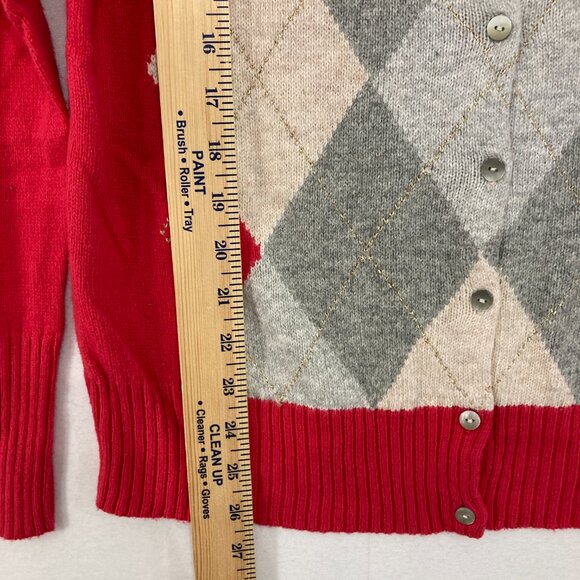 NWT Vintage Old Navy Large Red Gray Argyle Soft Knit Long Sleeve Cardigan Preppy - Picture 5 of 9